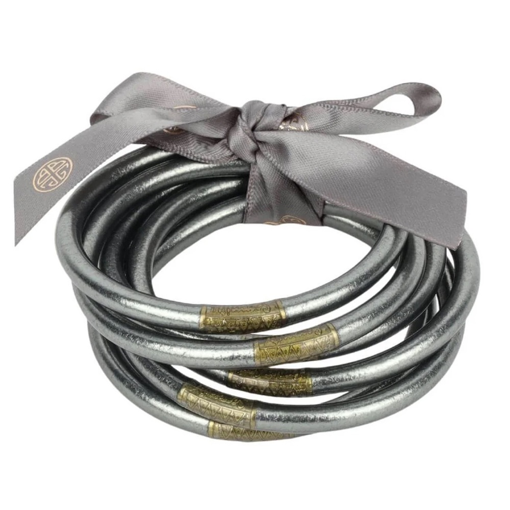 BUDHAGIRL Graphite All Weather Bangles (Set of 6) Serenity Prayer Small